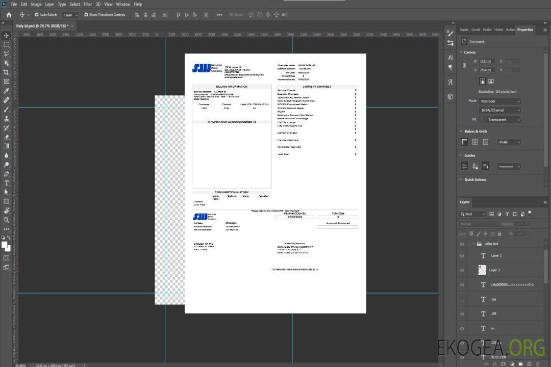 Modèle de facture de services publics d'entreprise USA California San Jose Water aux formats Word et PDF template